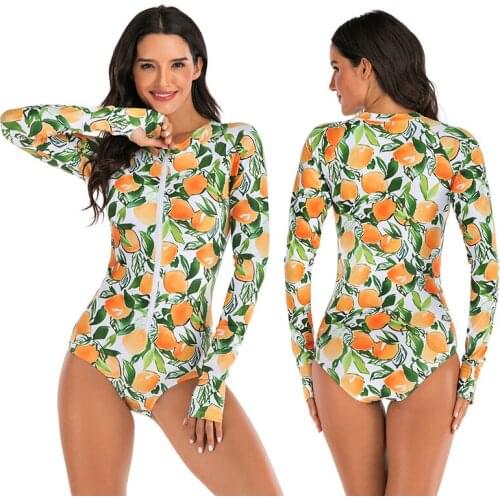 Women Rash Guard Surfing Suit One Piece Swimsuit Plus Size Bodysuit Zipper Print Bathing Suit 2021 XXL Beachwear Swim Wear