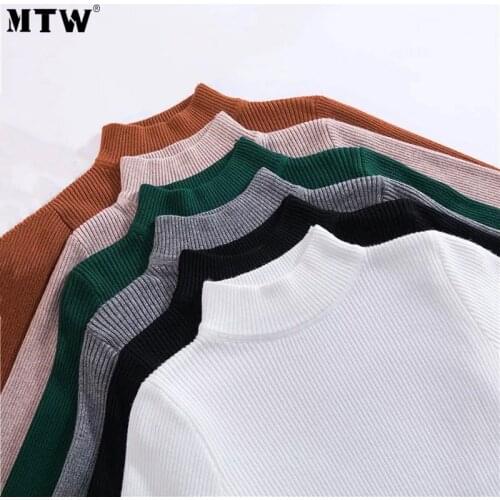 Women Knitted Sweater 2020 Autumn Winter Turtleneck Long Sleeve Solid Pullover Tops Korean Slim Office Jumper