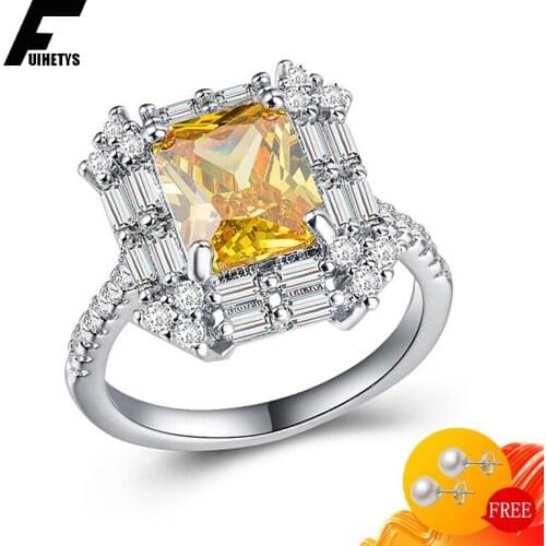 Charm Rings 925 Silver Jewelry with Citrine Zircon Gemstone Accessories for Women Wedding Engagement Party Finger Ring Wholesale