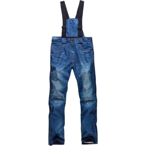 Winter Denim Ski Pants Men and Women Veneer Double Snowboard Pants Windproof Waterproof and Warm Thick Mens Trousers