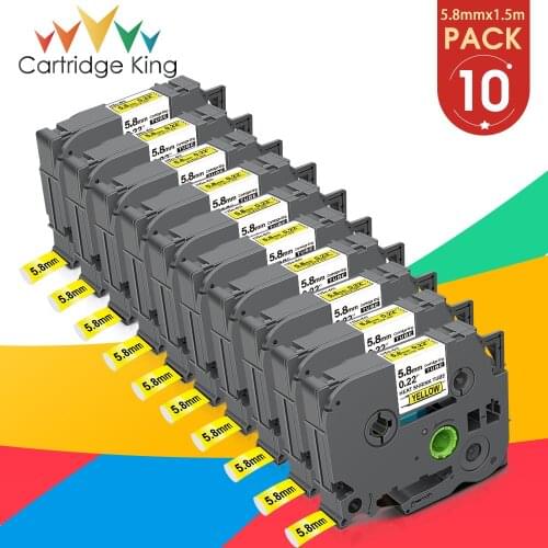 10PK 5.8mm HSe-611 HSE HS 611 Label Tape Black on Yellow Heat Shrink Tubes for Brother PT-E300 PT-E500 PT-E550W PT-P750WVP Maker
