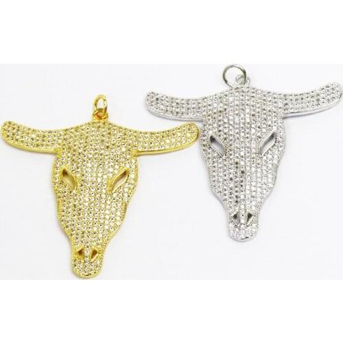 3 Pcs Zirconia Bullfalo Pendant metal Bull Head Pendant Pave crystal Jewelry Necklace Accessories New design pendant 51593