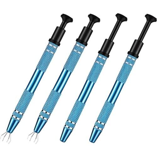 4 Pcs 4-Claw Pick Up Tool for Small Parts Pickup Metal Grabber IC Chips Metal Grabber Claw Pickup Tweezers