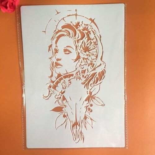A4 29 * 21cm Devil girl Mandala DIY Stencils Wall Painting Scrapbook Coloring Embossing Album Decorative Paper Card Template