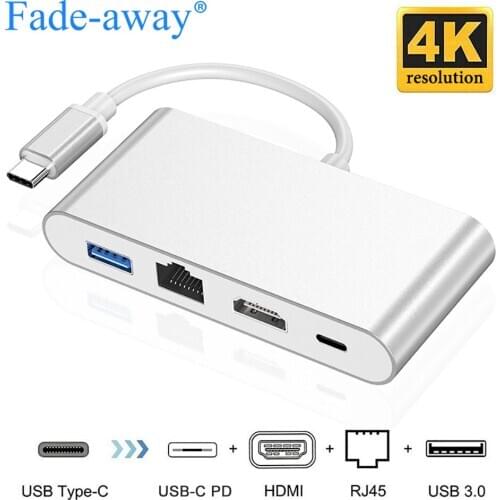 Type C to HDMI 4K Gigabit Ethernet Lan RJ45 USB-C USB 3.0 Thunderbolt 3 Adapter OTG Hub for Laptop Tablet USB-C Splitter Dock