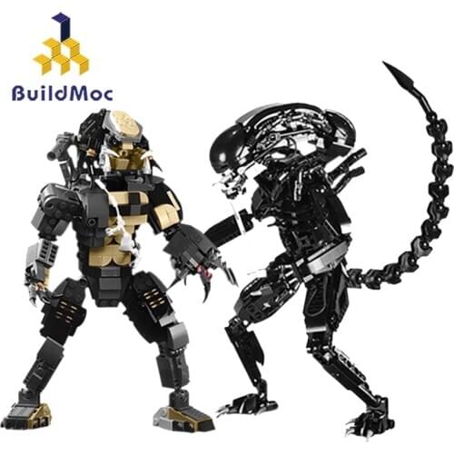 Buildmoc Movie Action Figures Aliens VS Predators Robot War Yautja Mech Warrior Model Technic Building Blocks Toys For Kids Gift