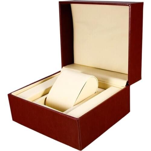 Wine Red PU Leather Single Slot Watch Bracelet Case Wristwatch Box Organizer 16 x 14 x 10cm