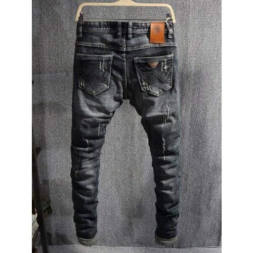 2021 New Fashion Men Jeans Black Color Slim Fit Ripped Jeans Men Cotton Denim Pants Streetwear Vintage Designer Jeans Homme