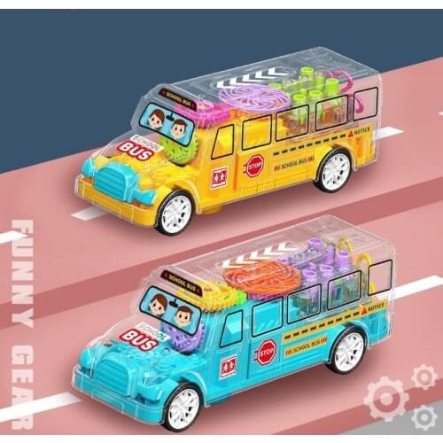 Electric Transparent Gear Bus Car Universal Walking Colorful Lights Musical Toys Childrens Gift