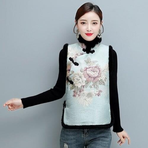 Autumn Vest Women Vintage Chinese Cheongsam Short Coat Tang Suit Quilted Vest Jacket For Women Sleeveless Womens Vest FF3002
