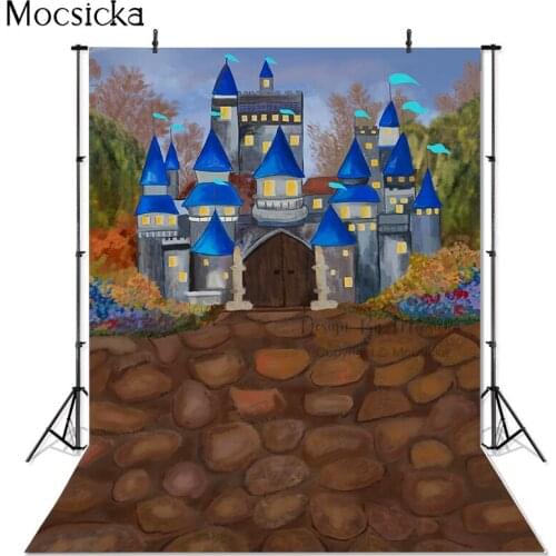 Mocsicka castle Stone Road Photography Background Forest Flowers Child Baby Birthday Backdrop Decoration Props For Photo Studio
