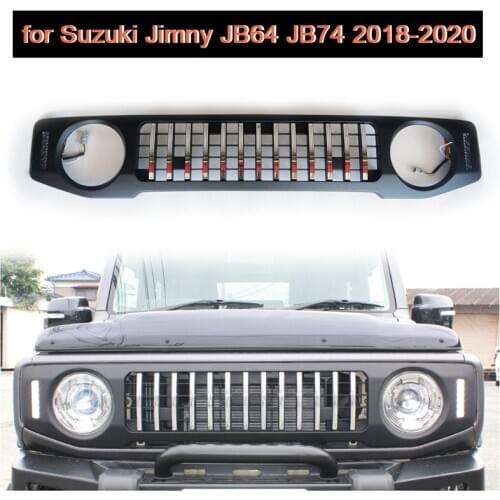 Racing Grills with LED Lamps for Suzuki Jimny JB64 JB74 2018-2020 Car Front Kidney Grille Mesh Black Grille Cover Accessories