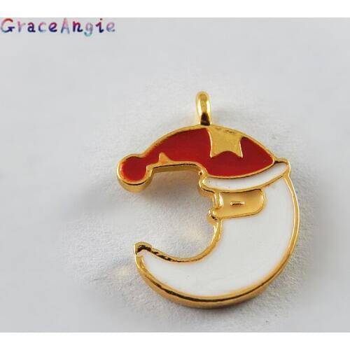 GraceAngie 10PCS Moon Shape Christmas Decoration Santa Claus Theme Baby Women Favors Enamel Charms Pendant DIY Jewelry Findinds