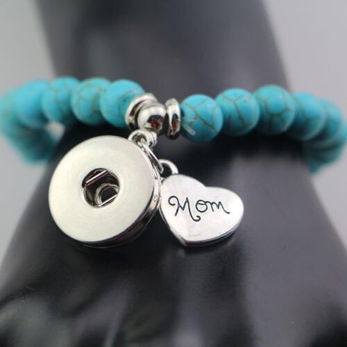 Diy Snaps Bangles Jewelry Love Heart Mom Dad Son Charms Blue Stone Beads 18MM Buttons Snap Bracelets Bangles For Family