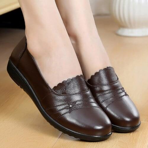 Akexiya Genuine Leather Flats Ladies Loafers Big Size 41/42 Women Falts 2021 New Spring Female Casual Flats Soft Woman Shoes