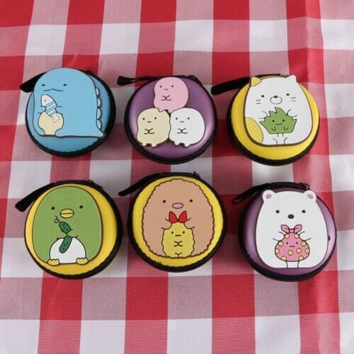 Cute cartoon sumikko gurashi Round headphone cable data cable charger storage box mini coin purse drop