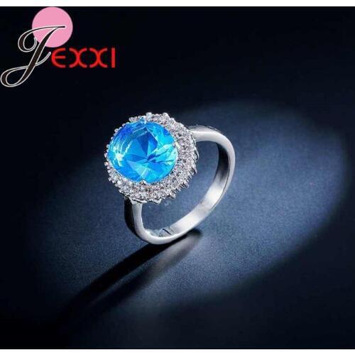 Fashion Silver Ring Light Blue Austrian Crystal Silver Rings For Women Bridal Wedding Jewelry Drop Shipping