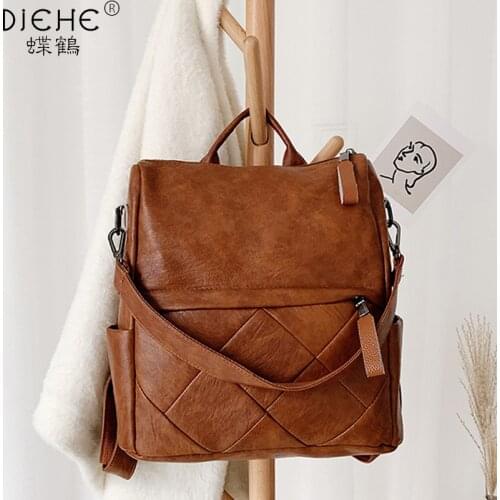 DIEHE Fashion Women Backpack High Quality Soft Leather Schoolbag for Girls Female Casual Large Capacity Vintage Shoulder Bags