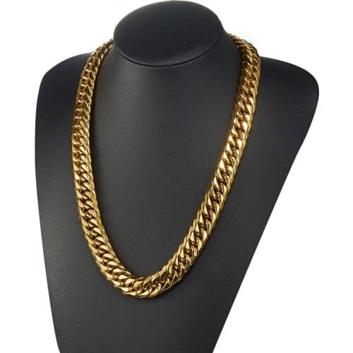 19mm Punk Hip-hop Gold Chain Rapper Men Necklaces Street Fashion Popular Metal Alloy Long Chain Decorative Jewelry Present