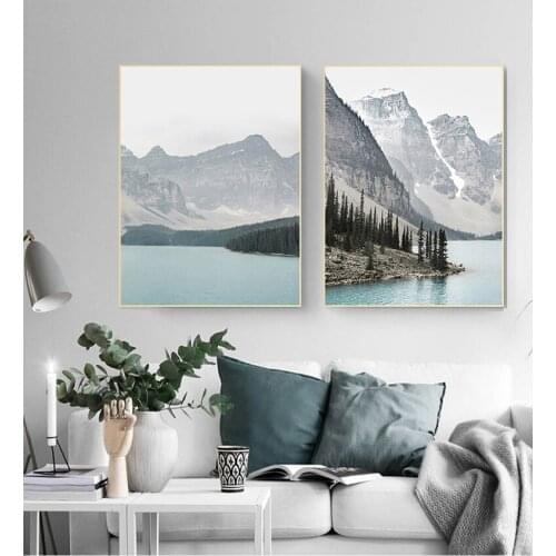 Wall Art Pictures Nature Scenery Posters and Prints Nordic Landscape Mountain Lake Canvas Paintings Home Decoration Living Room