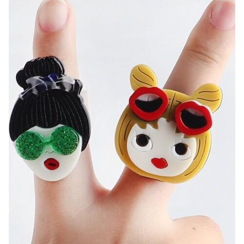 New Trendy Creative Cute Sweet Girls Figure Acrylic Rings For Women Lovely Geometric Resin Rings Finger Fashion Jewelry Gifts