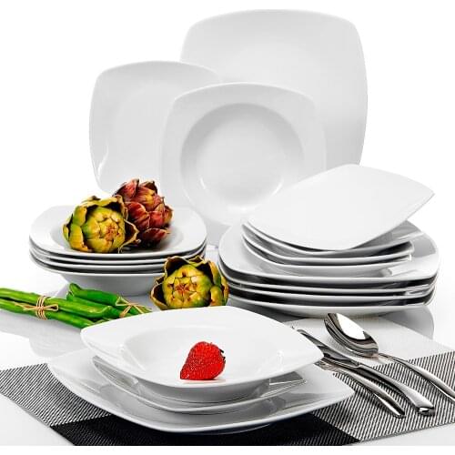 18-Piece Ceramic Porcelain Tableware Dinner Set with 6*Dinner Soup Dessert Plates Set Service for 6 Person