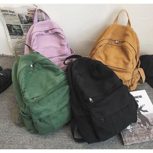 HOCODO Solid Color Backpack Women Canvas School Bags For Teenage Girls Leisure Travel Rucksack Female Student School Backpack