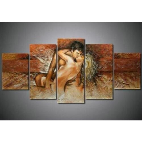 Handpainted 5p modern abstract sexy nude lover oil painting canvas art no framed