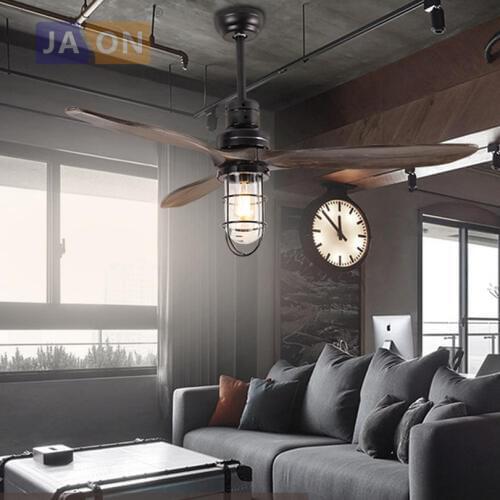 Led e27 Loft Iron Wood Glass Ceiling Fan LED Lamp.LED Light.Ceiling Lights.LED Ceiling Light.Ceiling Lamp For Foyer