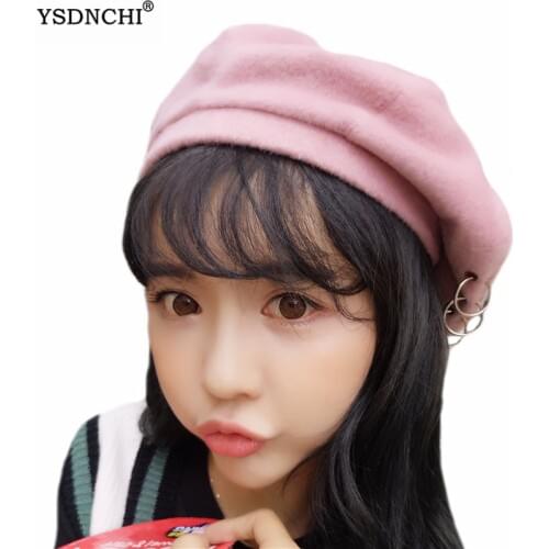 YSDNCHI Warm Wool Winter Beanie Womens Beret Headwear Solid Hat Female Black Gray Pink Boinas De Mujer