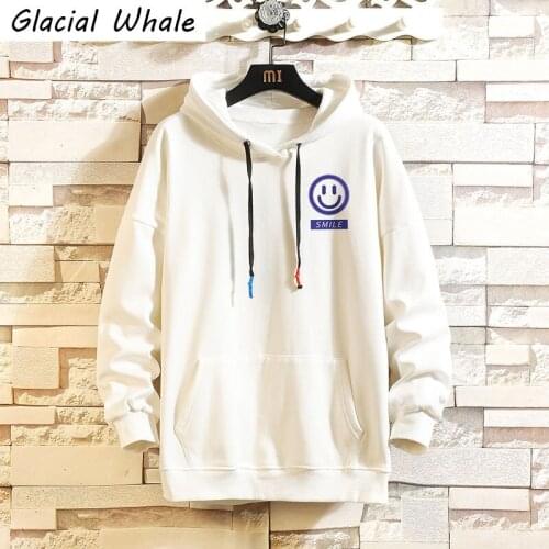 GlacialWhale Mens Smiley Print Hoodies Men Hip Hop Harajuku Sweatshirt Male Streetwear Oversized Yellow Hoodie Men Sweatshirts