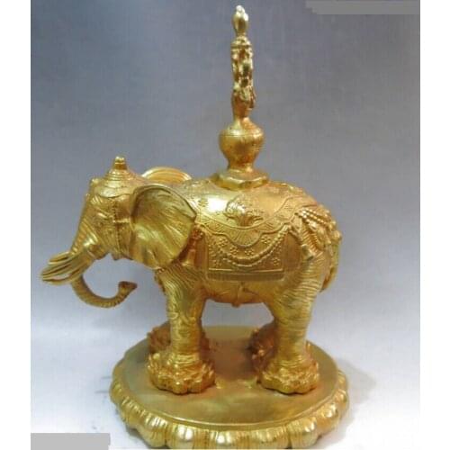 Xd 001913 10" China Tibet bronze gild buddhism sculpture eight treasures elephant Statue