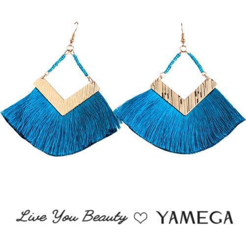 YAMEGA Large Thread Tassel Earrings Long Statement Gold Geometric Earrings Handmade Beaded Fashion Jewlery Gifts For Women