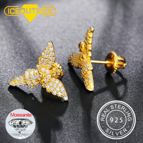 New Angel Shaped D Color Moissanite Stud Earrings For Women 18K Gold Color 100% 925 Sterling Silver Wedding Party Fine Jewelry