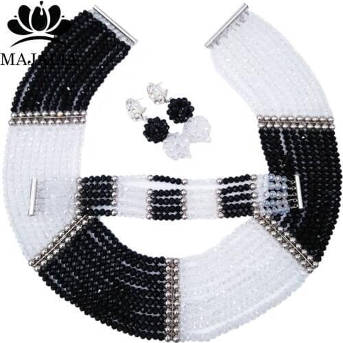 Majalia Fashion Women African Custome Jewelry Set Black clear brown gold ab Nigerian Beads Wedding Party Jewelry Sets 10RCH008