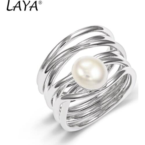 Laya 925 Sterling Silver Retro Twist Rope Natural Pearl Ring For Women Design Fashion Jewelry Gift Punk Party 2021 Trend