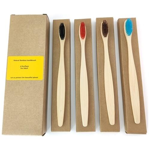 4 Pcs Pure Natural Bamboo Charcoal Toothbrush Adult Soft-bristle Nylon Wooden Handle Tooth cleaning tool No pollution Unisex