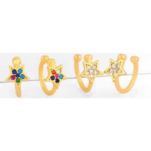 Star multicolor Brass micro pave cz zircon cubic zirconia Ear clip cuff Earrings no piercing copper gold plated crystal 3gdf2