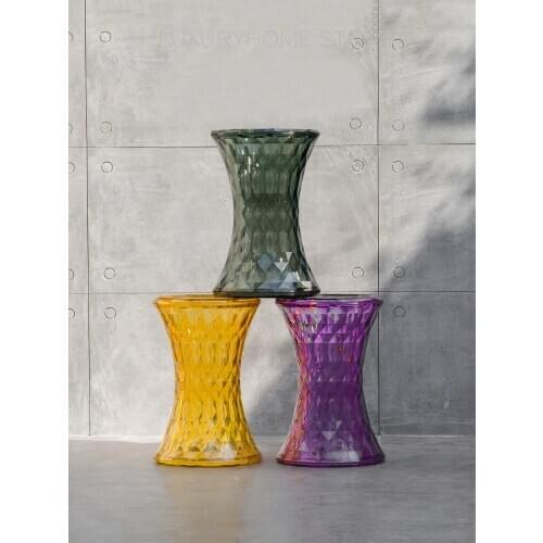 Popular Fashion Design Shining Color Transparent Clear Crystal Diamond Colorful Gold Beautiful Low Stool Dining Room Stool 1PC