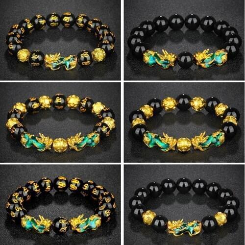 17 Types Color-changing Pixiu Bracelet Vietnam Shajin ThermochromicPixiuBracelet Obsidian Six-Word Mantra Buddha Beads Bracelet