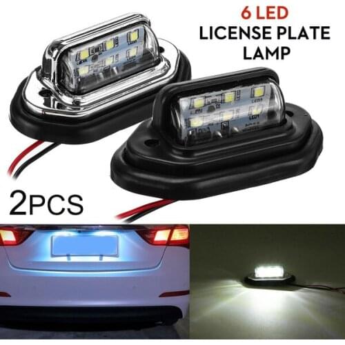 2Pcs Auto Car 12V-24V Tail Rear 6LED Number License Plate Light Truck Lorry License Plate Lamp