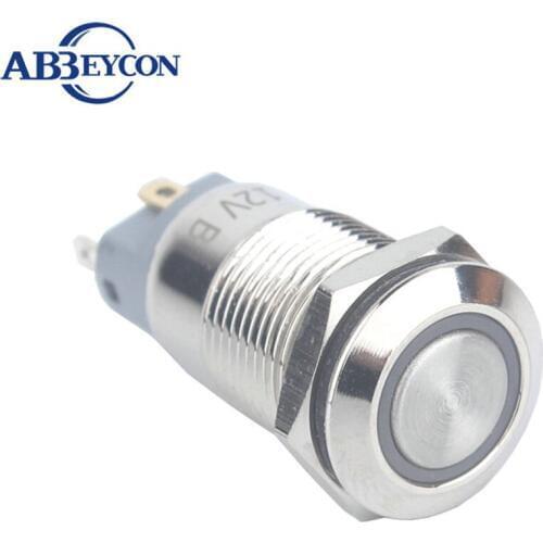 5pcs/lot 12mm Latching Ring Illuminated Lighted Anti-Vandal Button Waterproof Normally Open Electrical Push Button Switch