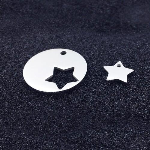 5pcs/Lot Stainless Steel Round Plate Charm And Small Star Mirror Polish DIY Stamping Pendant for Jewelry Making