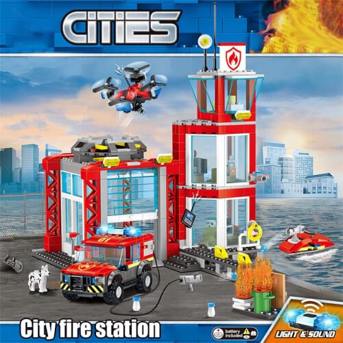 537pcs Fire Fighting Car Building Blocks Set Compatible City Fire Department Helicopter Boat Figures Bricks Children Toys