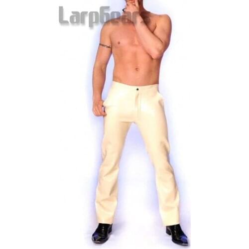 White Rubber Latex Trousers Latex Mens Jeans Latex Long Pants With Zip