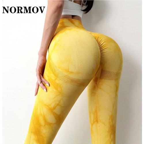 NORMOV Seamless Women Sexy Bubble Tie-dye Leggings High Waist Sport Fitness Push Up Gym Leggings plus size trousers for female
