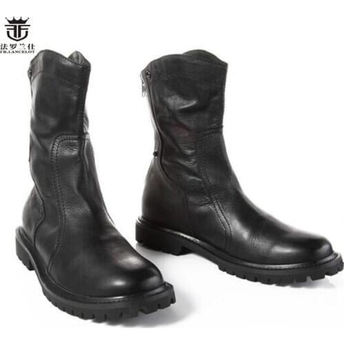 2019 FR.LANCELOT top brand chelsea boots genuine leather men winter boots luxury design mid calf back zip shoes men round toe