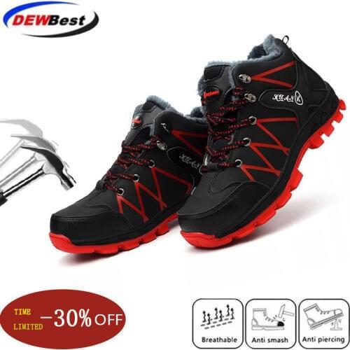 Waterproof Winter Safety Shoes Boots for Men Casual Snow Warm Fur Work Indestructible Boots Steel Toe Mens Boots Black 45 46 47