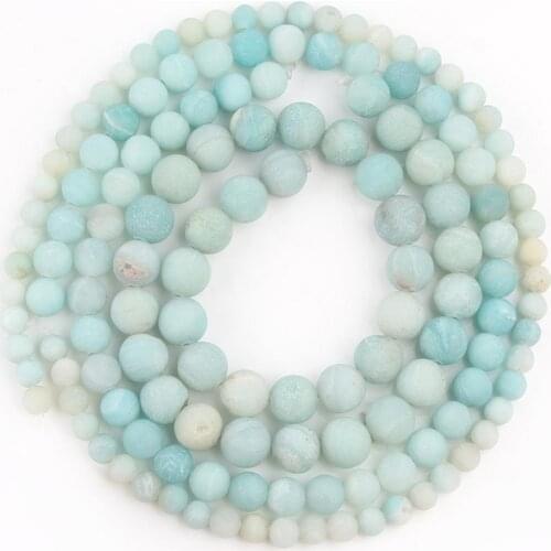 Natural Stone Matte Blue Amazonite Beads For Jewelry Making Round Loose Spacer Beads DIY Charm Bracelet 4/6/8/10/12mm 15"Inches