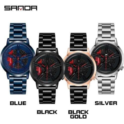 Car Wheel Rim Hub Men Watch Sports Male Quartz Stainless Steel Black Wrist Watches Waterproof Creative Man Relogio Masculino